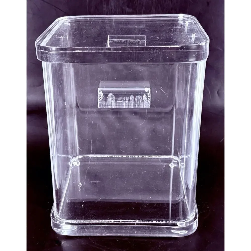 Vintage Wilardy Clear Lucite Ice Bucket Box Hinged Lid MCM Hollywood Regency 10”